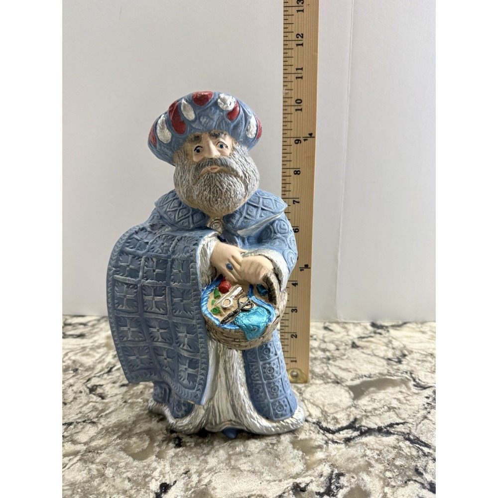 Vintage 1993 Santa or WiseMan Gare Painted SIGNED Ceramic Quilt Bisque 10.5"